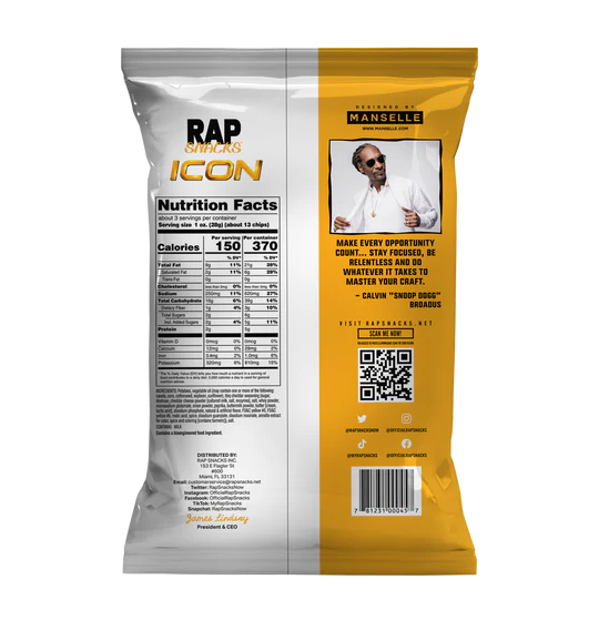 Rap Snacks Bar-B-Que Cheddar - Snoop Doog Potato Chips 2.5 Oz Bag