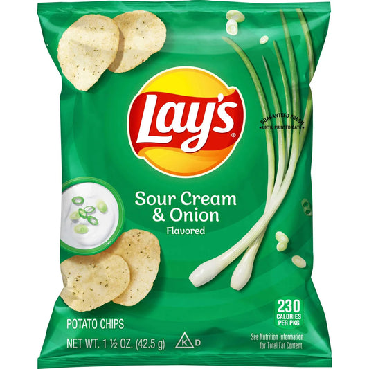 Lays Potato Chips Sour Cream and Onion Single Serve, 2 1/4oz - (24 Pack)