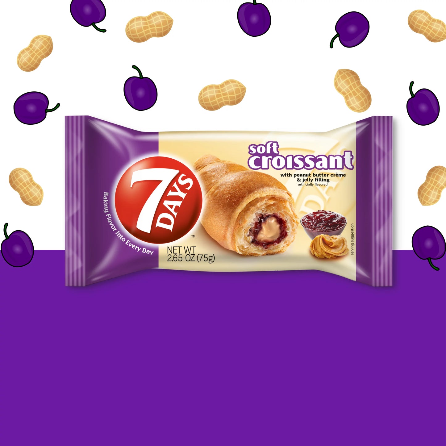 7Days Soft Croissant, Peanut Butter Creme & Jelly, Breakfast Pastry Snacks (6 Pack)