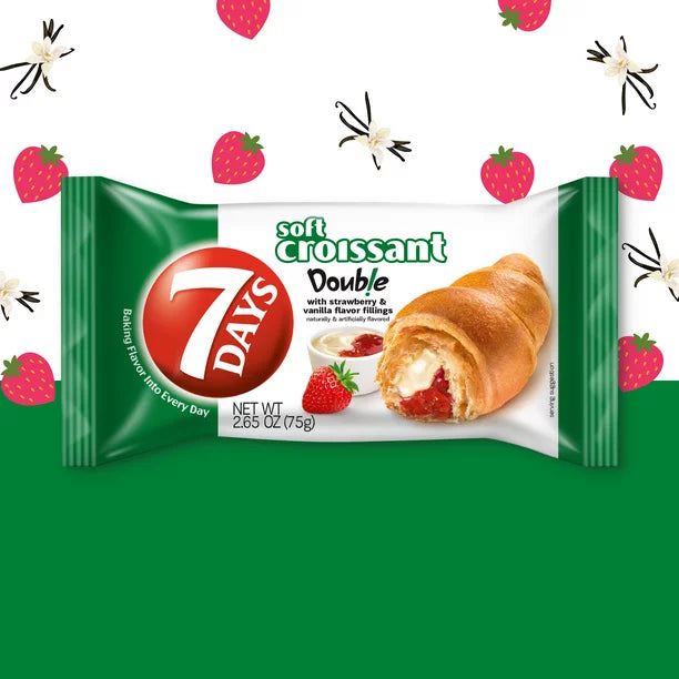 7Days Soft Croissant, Strawberry & Vanilla, Breakfast Pastry Snacks (6 Pack)