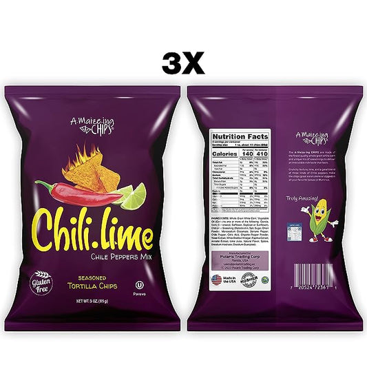 A-Maize-ing Tortilla Chips CHILI LIME, 3 ounce (24 variety pack)