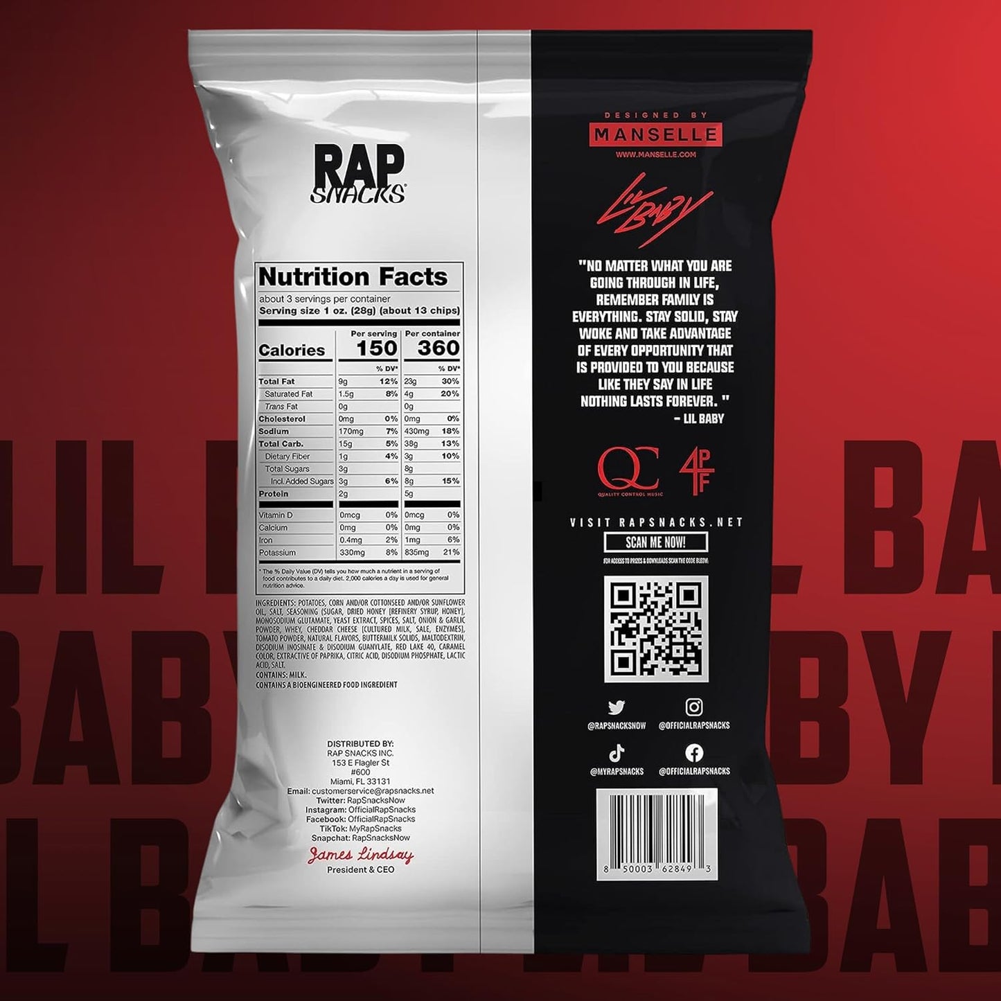 Rap Snacks Lil Baby Bar-B-Quin' With My Honey Heat Potato Chips 2.5 Oz