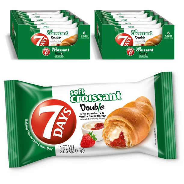 7Days Soft Croissant, Strawberry & Vanilla, Breakfast Pastry Snacks (6 Pack)