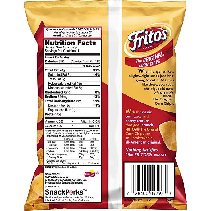 Fritos The Original Corn Chips, 3 1/4oz (36 Pack)