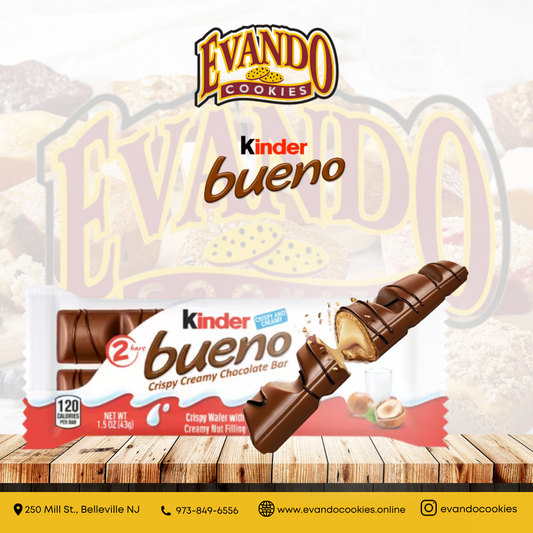 Kinder Bueno Milk Chocolate and Hazelnut Cream, 2 Individually Wrapped Chocolate Bars Per Pack, 1.5 oz each, (30 Pack)