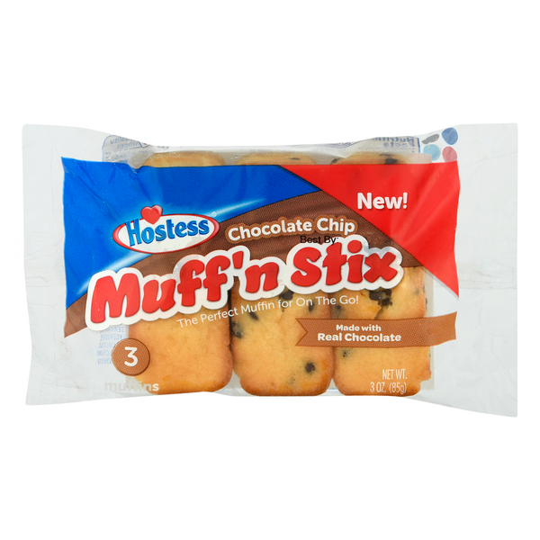 Hostess Chocolate Chip Muffin Stix | 3-Pack | 6 Count (18 Total Muffins)