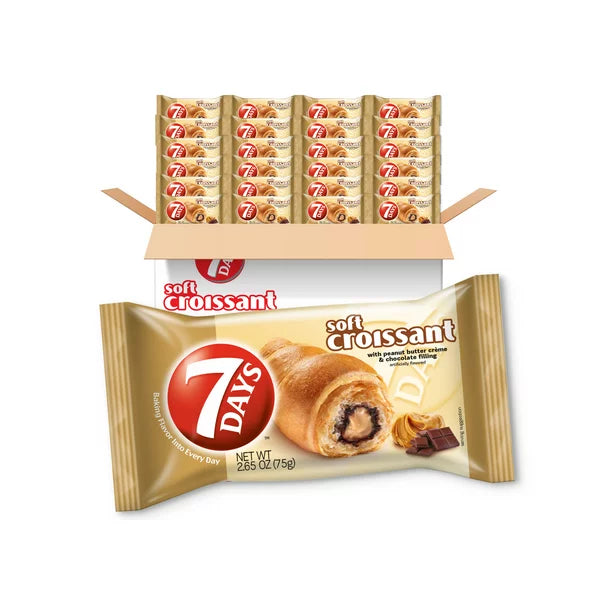 7Days Soft Croissant, Peanut Butter Creme & Chocolate, Breakfast Pastry Snacks (6 Pack)