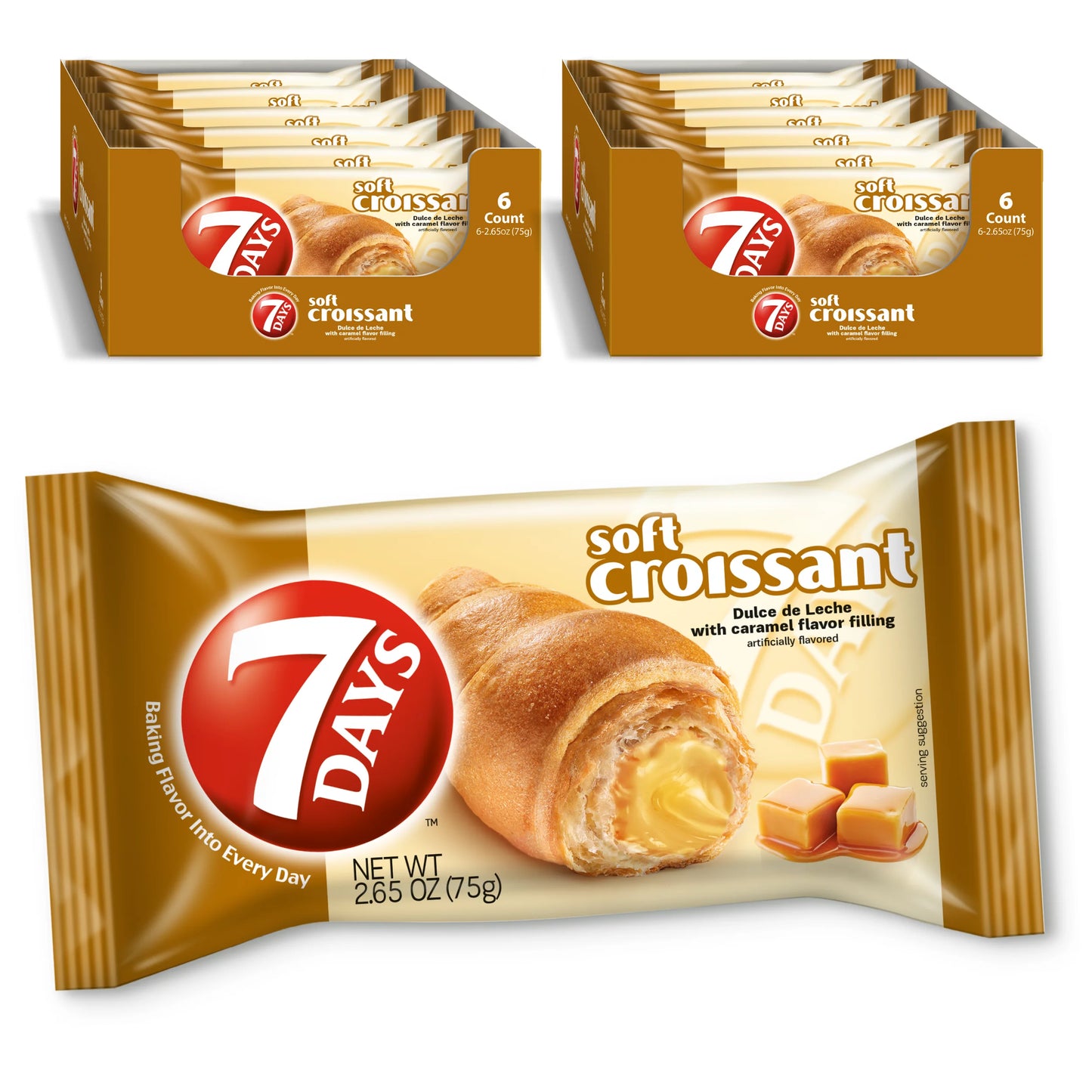 7Days Soft Croissant, Dulce de Leche with Caramel Flavor Filling, Breakfast Pastry Snacks (6 Pack)