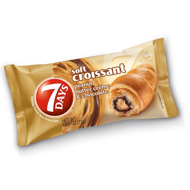 7Days Soft Croissant, Peanut Butter Creme & Chocolate, Breakfast Pastry Snacks (6 Pack)