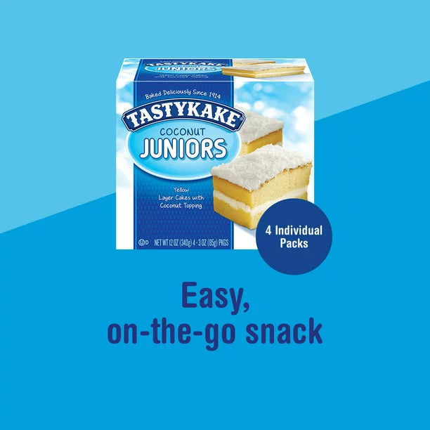 Tastykake Coconut Juniors, 4 Count, Individually Wrapped Snack Cakes