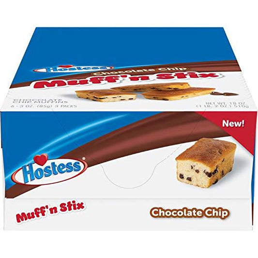 Hostess Chocolate Chip Muffin Stix | 3-Pack | 6 Count (18 Total Muffins)