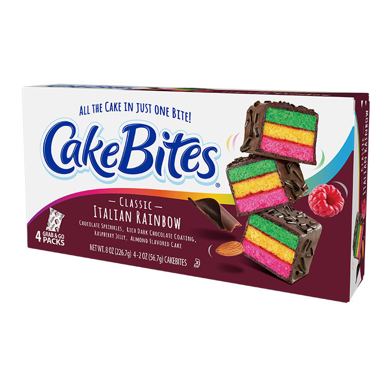 The Original Cakebites by Cookies, Grab-and-Go Bite-Sized Snack, Classic Italian Rainbow (12 Pack)