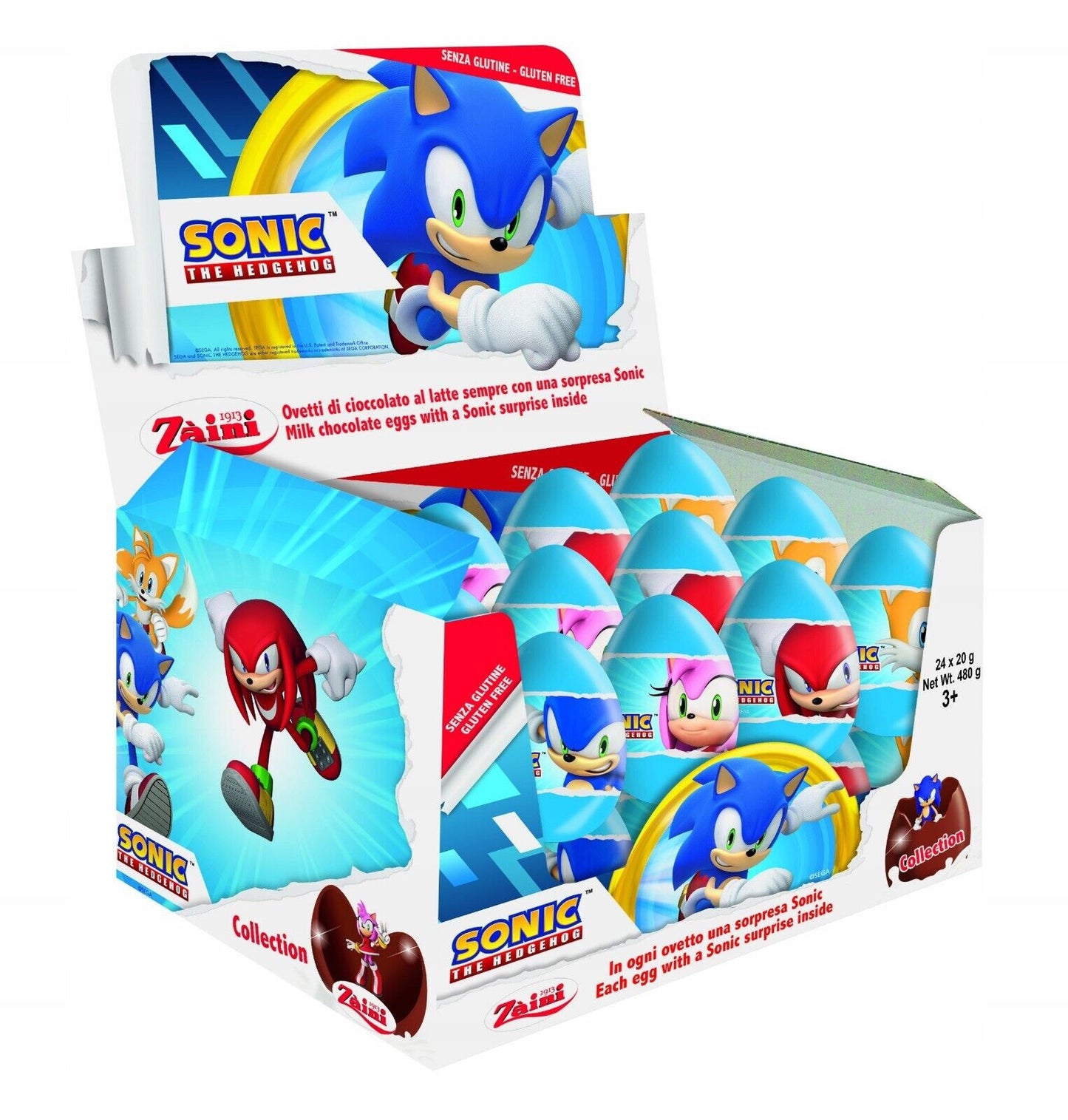 Sonic The Hedgehog Surprise Milk Chocolate Eggs with Prize Inside 24 Eggs Box